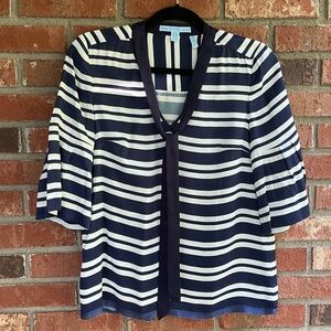 Draper James Top Navy and Cream Striped Blouse size 0